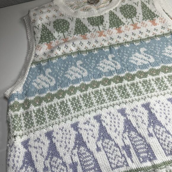 The Villager Women's XL 38 kawaii Knit cottage core swan Sweater Vest - Picture 2 of 9